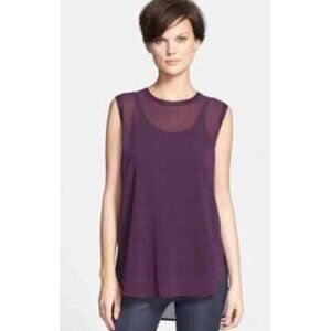 Vince Sheer Silk Blend Sleeveless Purple Tunic Top-sz Small